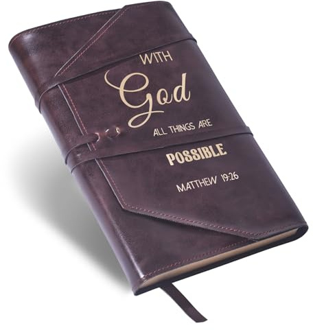 LParkin elegante Bibelhülle aus PU-Leder – vielseitige, verstellbare Bibelhülle, perfektes christliches Geschenk, mit Gott sind alle Dinge möglich