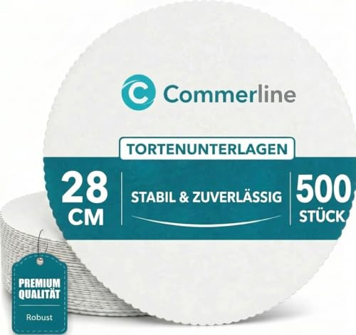 Commerline 500 stycken tårtunderlägg, Ø 28 cm rund kaktallrik, vit tårttallrik, livsmedelssäker, kartong kakbräda, engångs, tårtunderlägg för kakor och tårtor