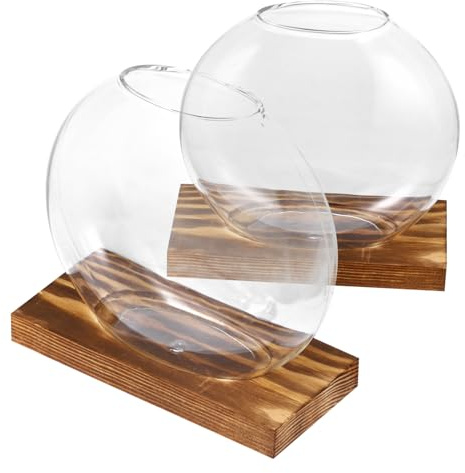 VOSAREA Nordic Wood Hydroponic Glass Vase with Stand 2-Piece Set for Indoor Plant Propagation Stylish Home Decor and Tabletop Centerpiece
