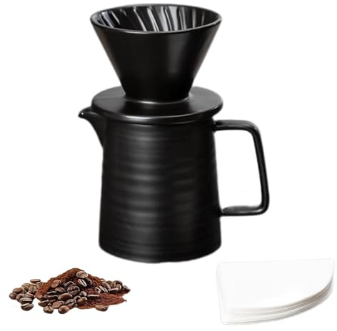 Liuer Coffee Filter, Pour Over Co-ffee Maker with Filter Cup Drip Co-ffee Maker,Dishwasher Safe with 100 Paper Fil-ters Ceramic Co-ffee Filter, Reusable for Home Café Restaurant Camping