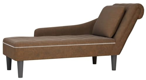 Teenpull Chaiselongue aus braunem Kunstleder mit rechtem Armlehne und Kissen, 145 x 56 x 70 cm, komfortable Polsterung, Moderne Relaxliege für Wohnzimmer, Schlafzimmer und Leseecke