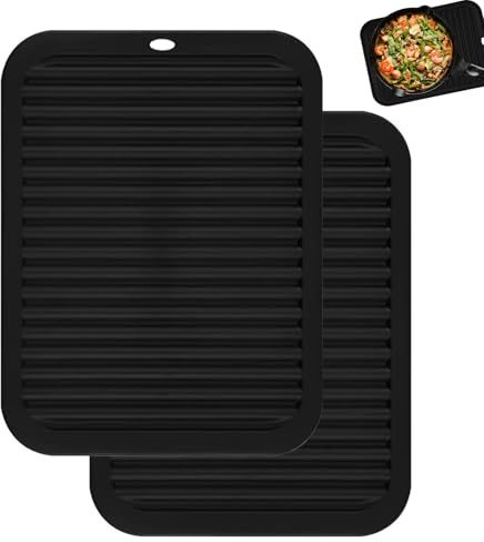 Silicone Trivets for Hot Pots and Pans, 2PCS Heat Resistant Mat, Foldable Thick and Soft Silicone Pad for Hot Dishes Pots No Slip(Black, 30x23cm)