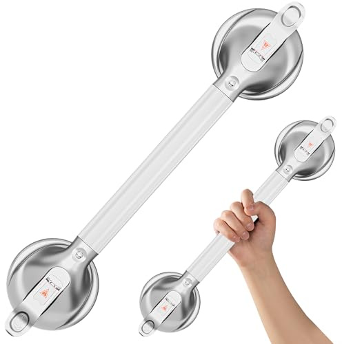 DAILYLIFE Grab Bars for Bathtubs and Showers, 21 inch Shower Handles for Elderly Suction, 300lbs Safety Shower Grab bar for Seniors and Elderly, Silver(2 Pack)
