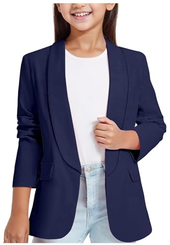 Girls Blazer Long Sleeve Top Girls Jackets Formal Suit Jacket Open Front for Kids Blazer Lapel Suit Jacket Casual School Party Festival Prom Blazers Inner Pocket Jackets Outerwear 3-25 Years Navy
