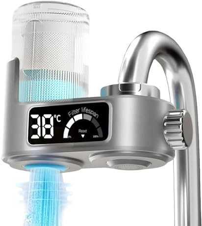 Wasserfilter Wasserhahn mit LED Anzeige, Wasserfilter Trinkwasser Mit Blaulicht,Trinkwasserfilter für Entfernt Chlor, Schwermetalle und Schlechten Geschmack,Wasserhahnfilter für Küche & Bad
