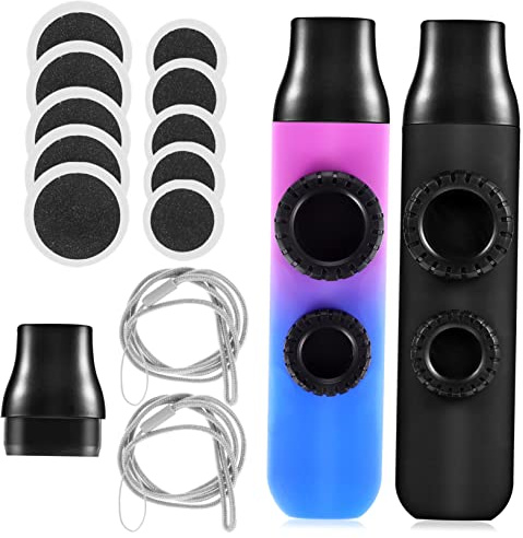 Tragbares Kazoo Musikinstrument, 2 Satz mit Doppel Loch Design | Ersatz und Rundmembranen, Abs und Silikon, mit Lanyard, für Begleitung und Leichtes Spielen
