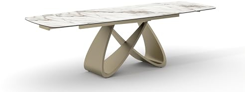 PAZZO DESIGN Tavolo Allungabile Zeno, Piano In Vetro Ceramica Calacatta Marble, Gambe Oro, Cucina, Soggiorno, Ceramica, 180 x 90 x h76 cm - id_2300