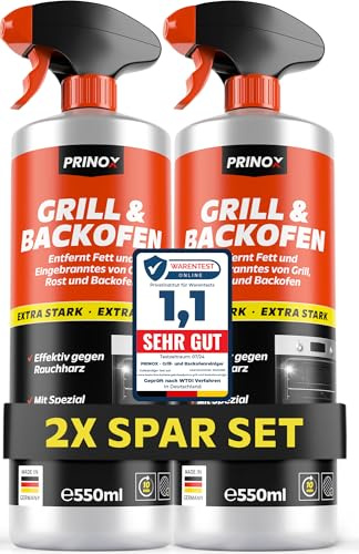 PRINOX Backofenreiniger & Grillreiniger extra stark - 2x 550ml - HAFT EFFEKT - Rauchharzentferner Entfernt stärkste Verschmutzungen und Rauchharz - Entwickelt & Hergestellt in DE