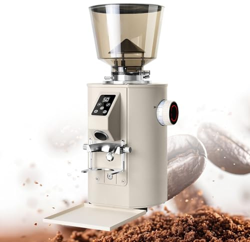 Molinillo de café expreso, molinillo de café comercial de muelas planas, 9 ajustes precisos, dos modos de dosificación(White)