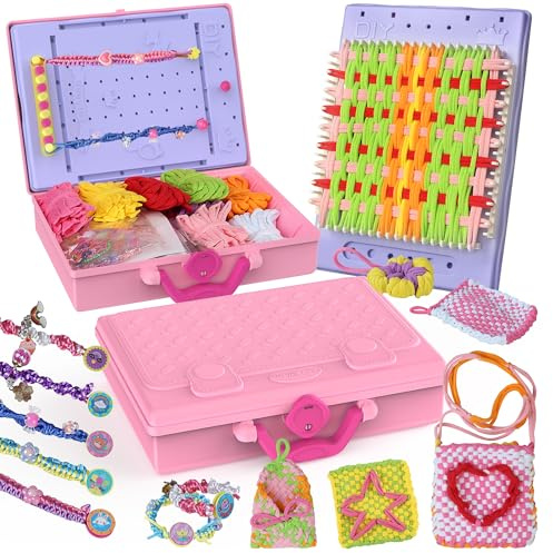 3-in-1 400Pcs+ Weaving Loom Kit，Friendship Bracelet Making Kit，Portable Make Bracelets Toys with Storage Box，DIY Arts and Crafts Loops for Adults, Gifts for Kids Ages 5 6 7 8-12 13, Easy Potholder Loo