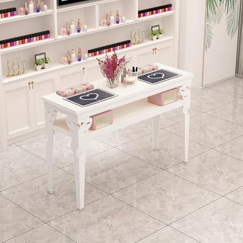 PA-DABAOO Mesa De Manicura De Estilo Europeo, Mesa Para Técnicos De Uñas Con Estantes Abiertos Y Cajones, Estación De Trabajo Para Belleza De Uñas, Equipo De Salón De Belleza,120cm