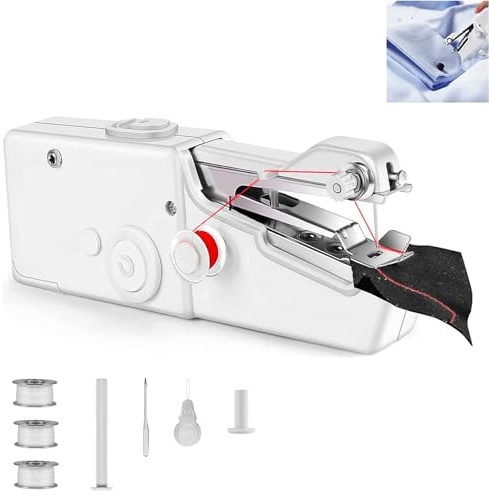 Handnähmaschine, Tragbare Mini-Nähmaschine für Anfänger, Nähen Geeignet für Kleidung, Vorhänge, DIY Home Travel(Weiß)