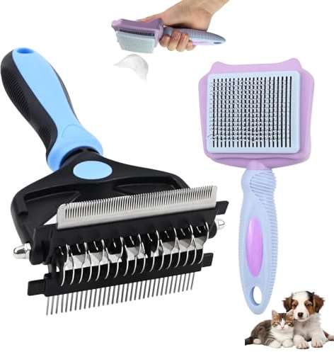 2 Paquets Brosses Pro Pour Chien, 3 en 1 Brosse à Poils Autonettoyante