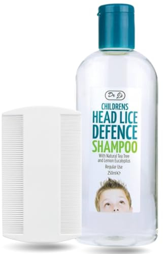 Dr J’s Head Lice Shampoo 250ml – Natural Tea Tree & Lemon Eucalyptus – Daily Lice Prevention for Kids & Adults – Anti Nit Formula with Dual-Sided Lice Comb