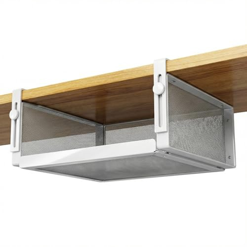 Gevvnss Expandable Under Shelf Metal Hanging Basket,No Drill Hanging Cabinet Storage Basket Organizer,Space Saving Storage Rack for Pantry,Kitchen,Shoe,Office & Wardrobe Partition,White