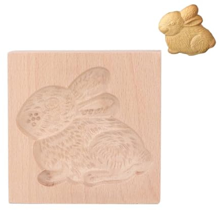 Stampo per biscotti in legno, stampo da forno 3D in legno di faggio Stampo per biscotti intagliato riutilizzabile Strumento di decorazione riutilizzabile per Natale fai-da-te (Coniglia)