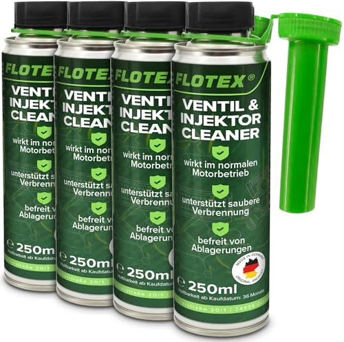Flotex Ventil & Injektor Cleaner Benzin 4x250ml | Benzinadditiv für gleichmäßigen Motorbetrieb | Einspritzdüsen Reiniger entfernt Ablagerungen & fungiert als Kraftstoffstabilisator
