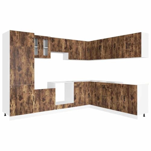 ULUYYUC 14-TLG. Küchenschrank Set Kalmar Räuchereiche Holzwerkstoff 80 x 46 x 82 cm Modernes Design mit viel Stauraum Mini Küche Kochinsel für kleine Küchen