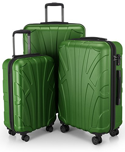 Suitline 3er Koffer-Set Trolley-Set Rollkoffer Hartschalen-Koffer Reisekoffer, TSA, (55 cm, 66 cm, 76 cm), 100% ABS, Matt, Grün