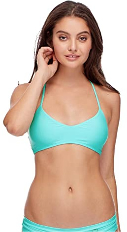 Body Glove Women's Standard Smoothies Alani Solid Strappy Back Halter Bikini Top Swimsuit, Sea Mist, Large