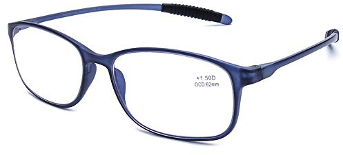 DOOViC Blaulichtfilter Computer Lesebrille Blau/Eckig Flexible Bügel Brille mit Stärke für Damen/Herren 1,5