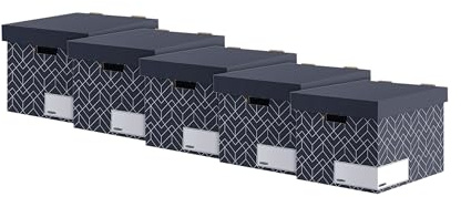 Bankers Box caisse d'archives Déco lot de 5, avec couvercle et poignées renforcées, formes géométriques, montage manuel, très solide, bleu nuit, 4482801