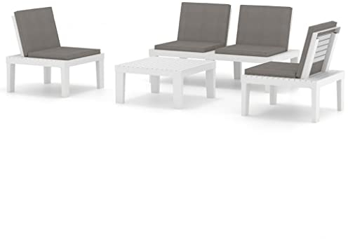 vidaXL Loungegrupp för trädgården 4 delar med dynor plast vit