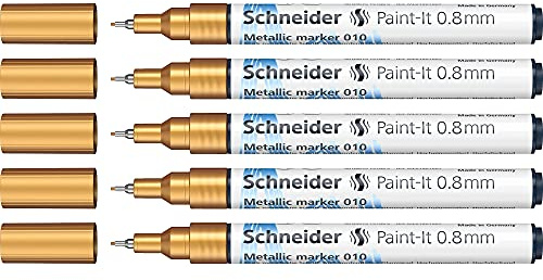 Schneider Paint-It Metallicmarker gold metallic (Strichstärke 0,8 mm, neue Pigmenttechnologie, starker Glitzereffekt) 5er Pack