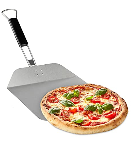 Relaxdays Pizzaschieber, Edelstahl, klappbarer Holzgriff, für Brot & Flammkuchen, Pizzaschaufel 29x29 cm, silber/braun, 10028646