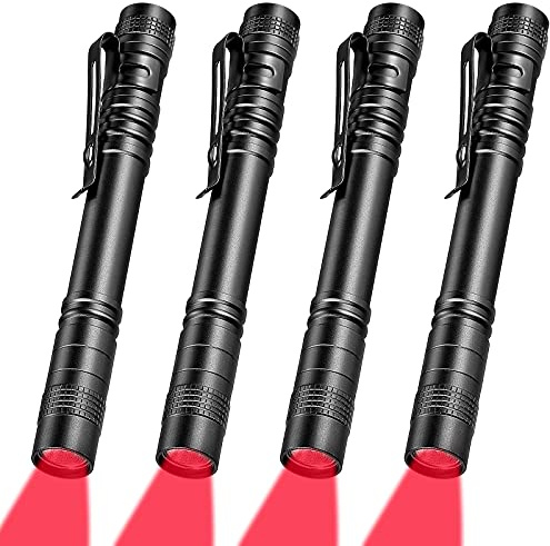 Tuanse 4 Pcs Red Light Flashlight Red LED Flashlight Pen Light Bright Torch for Night Astronomy Aviation Observation Turtle Safe Beach