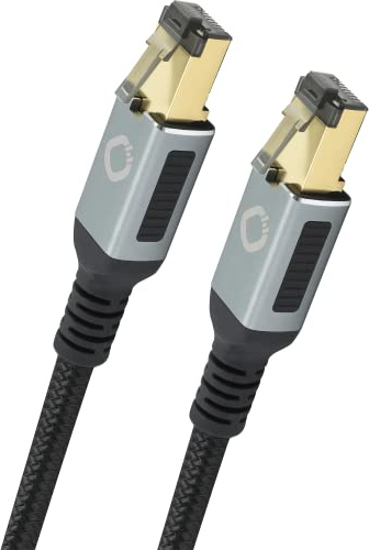 OEHLBACH Stream Primus - State of The Art - High End CAT 8.1 Streaming Netzwerkkabel 40 Gbits RJ45 3-Fach Schirmung Gewebemantel Twisted Pair - SPOFC Kupfer - 2m