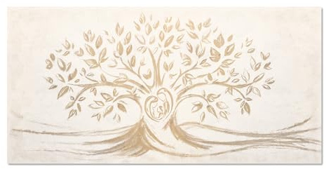 Giallobus - Quadro - 10 - Capezzale Moderno - Sacra Famiglia e Albero della Vita - Vintage - Vetro Acrilico - 100x50 - Pronto da Appendere - Quadri Moderni per la casa