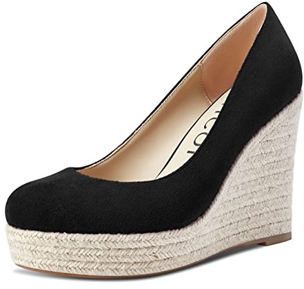 Aachcol Femmes Plate-Forme Compensé Escarpins Fermé Rond Bout Haut High Talon Heel Sandales Slip-on Dress Chaussures Classique Mariage Party 10 CM