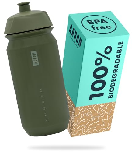 AARON ECO Borraccia 100% biodegradabile, 500 ml, leggera e a prova di perdite, pratica bottiglia d'acqua senza BPA, per sport, fitness, escursionismo, attività all'aperto, colore verde