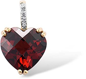 Santuzza 10K Yellow Solid Gold Heart Shape Garnet Genuine Diamond Dainty Pendant Without Chain for Women