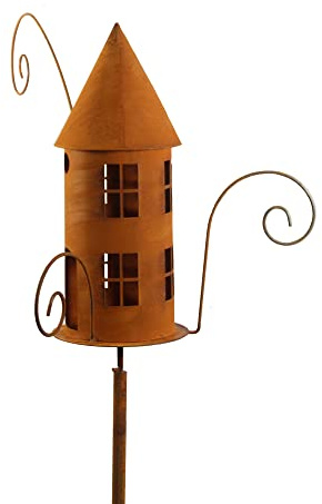 Edelrost Gartenlicht Windlicht Vogelhaus Schmal am Stab Windlicht Futterstelle Gartendeko 155cm Meisenknödel Halter Beetstecker Gartenstecker