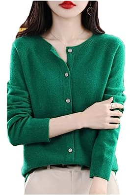 Youllyuu Maglione Cardigan Girocollo in Lana 100% Cappotto Maglione in Cashmere Maglione Sottile Lavorato a Maglia Tinta Unita GN XL