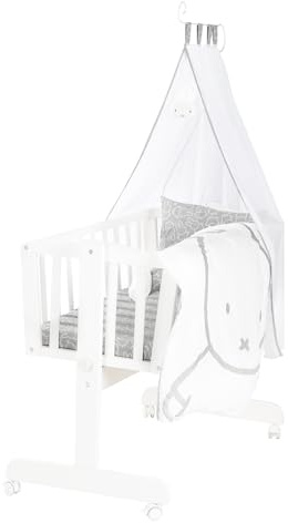 roba Babysäng miffy® 40 x 90 cm i trä - Vagga & Babysäng - Sänguppsättning komplett med låsfunktion & textilutrustning - Vit/Grå