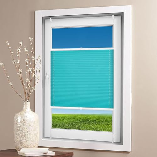 Plissee Klemmfix Ohne Bohren 30 x 220 cm Sichtschutz Und Blickdicht Easyfix Faltrollo Plisseerollo 2 Bedienschienen aus Aluminium für Schlafzimmer, Blau