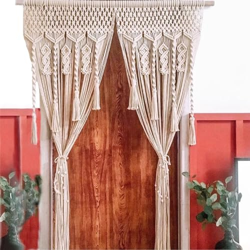 WABMJGW Makramee-Vorhang für Tür oder Fenster, Boho-Türvorhänge, Makramee-Wandbehang, Raumteiler, Verdunkelungsvorhang, ohne Stäbchen,A-130x200cm