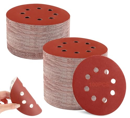 VFANDV 100 Pezzi Dischi Abrasivi, 125mm 8 Fori Dischi Abrasivi P40/80/120/180/320/400/600/800/1500/2000 Rotondi Carta Vetrata Abrasiva per Levigatura Spolveratura