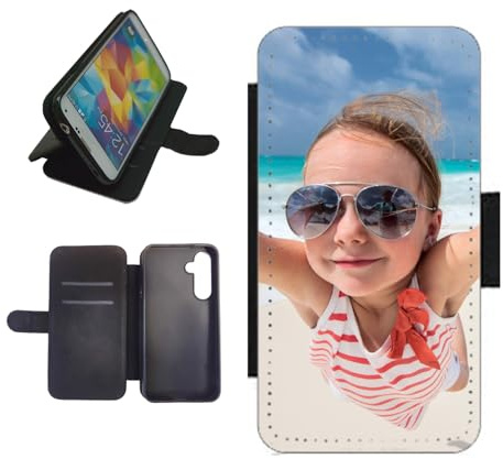 Customised-Printing For Samsung Galaxy A55 5G personalised phone case wallet flip case photo on the front panel cover Black