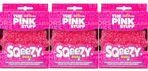Stardrops – The Pink Stuff – SQeeZY Miracle dubbelsidig skrubbsvamp, repfri lösning för ultimat hemrengöring – perfekt för kök, badrum och utomhusbruk, 3-pack