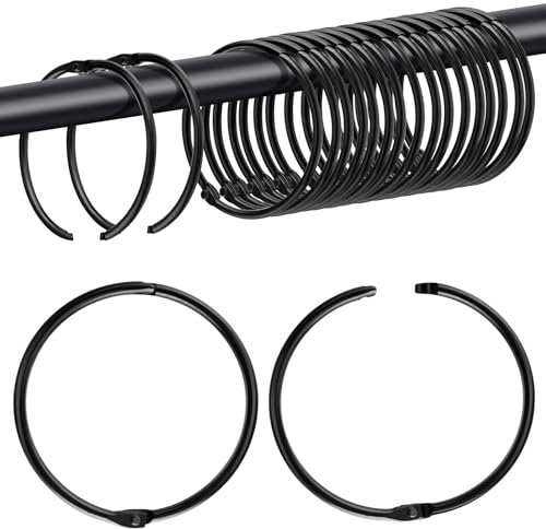 Caianwin 20 anelli per tenda da doccia, in metallo, 50 mm, per aprire, per aste per tende da doccia e anelli di libro, colore nero