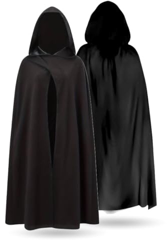 TK Gruppe Timo Klingler Umhang schwarz mit Kaputze - Vampir Kostüm - für Halloween & Fasching & Karneval für Kinder & Erwachsene, Beidseitig (schwarz)