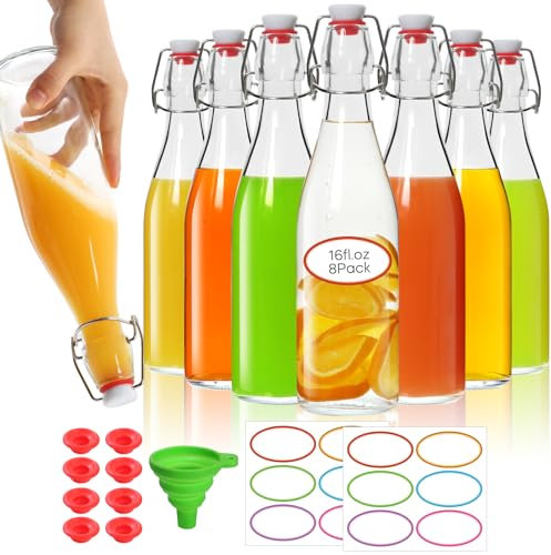 TOEKSIX 6Pack 500ml/16oz Swing Top Glass Bottles with Airtight Flip Caps for Beverages, Kombucha, Kefir, Liquor, Vanilla Extract