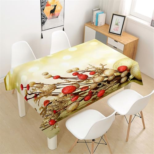 Morbuy Tovaglia Natale Rettangolare, Tovaglie Natalizie Antimacchia Impermeabile Tovaglia Idrorepellente Copritavolo Lavabile per Decorative Feste Cucina (140x180cm,Agrifoglio di Natale C)