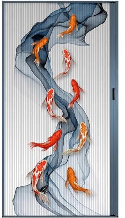 Ziehharmonika-Tür mit Fischmuster, mit Magnetverschluss, für Waschküche/Schrank, ohne Bohren, 120 x 203 cm