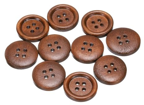QUARKZMAN 10 piezas de 28L Botones de Costura de Madera 11/16 (18mm) 4 Agujeros Botones Redondos de Madera de Repuesto para Manualidades de Ropa DIY Decoración, Café