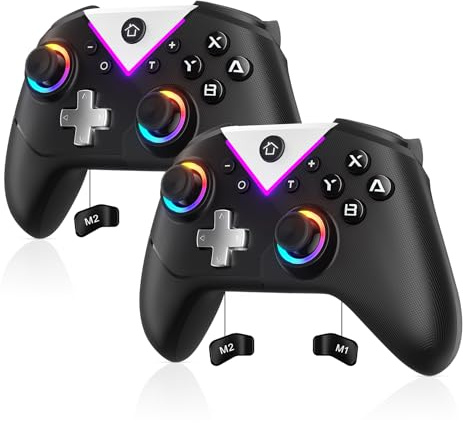 Dinosoo RGB Wireless Controller for Nintendo Switch 2/1 Lite/OLED, PC Bluetooth Games Controller, Turbo, Macro, 6 Gyro Axis, 4 Vibration Motors, Screenshot - 2 Pack